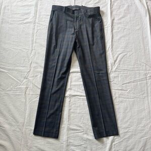 NWOT Perry Ellis Slim Fit blue plaid pants, zipper & clasp on front, belt loops